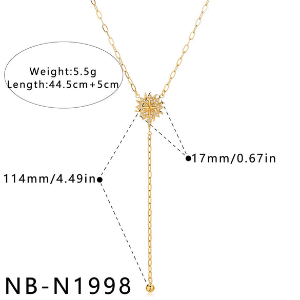 Simple Women's Geometric Rhinestone Studded Stainless Steel Necklace With 18K Gold Plated Finish