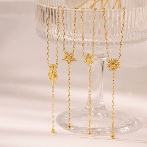 Simple Women's Geometric Rhinestone Studded Stainless Steel Necklace With 18K Gold Plated Finish