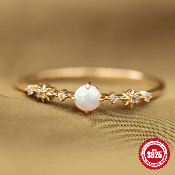 Simple Women's Light Luxury Opal Ring In Geometric Style Made Of 925 Sterling Silver With Electroplating