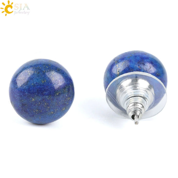 Simple Women's Round Natural Stone Drop Earrings With Marble Pattern And Electroplated Copper Accessories