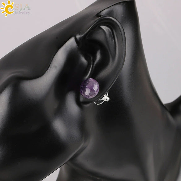 Simple Women's Round Natural Stone Drop Earrings With Marble Pattern And Electroplated Copper Accessories