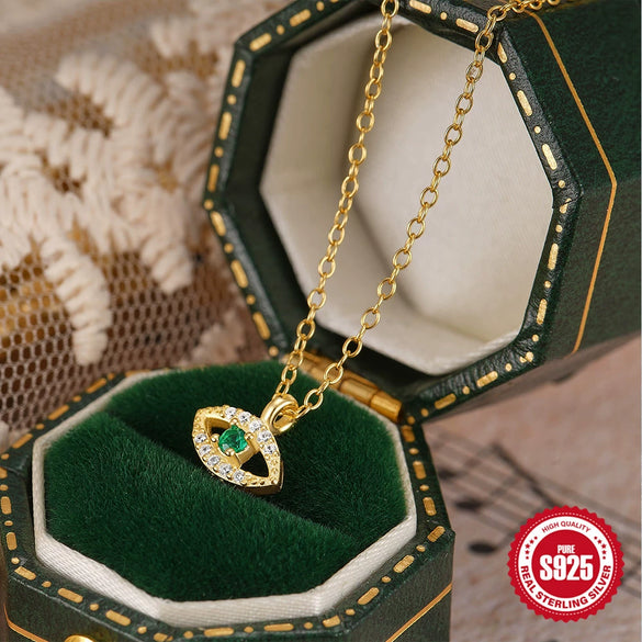Simple Women's S925 Sterling Silver Necklace With Geometric Devil's Eye Pendant And O Chain Electroplated Design