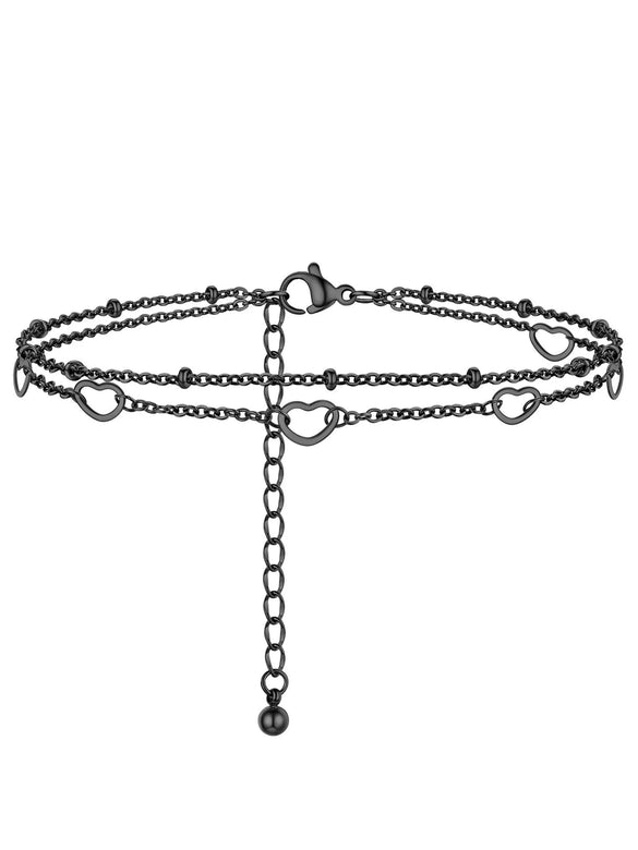 Simple Women's Stainless Steel Double Layer Chain Anklet With Heart Shaped Pendant Fashion Jewelry Accessory