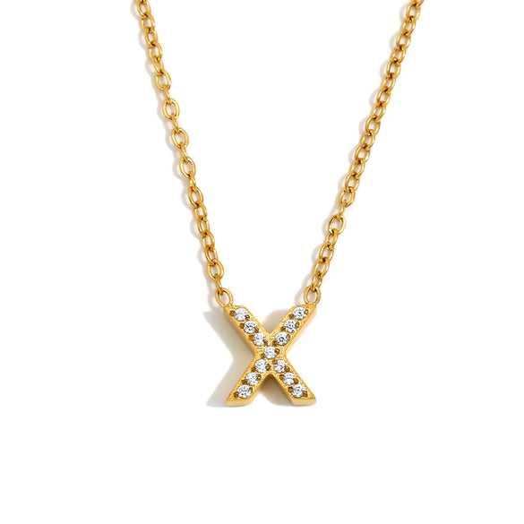 Simple Women's Stainless Steel Plated 18K Gold Letter Pendant Necklace With Electroplating