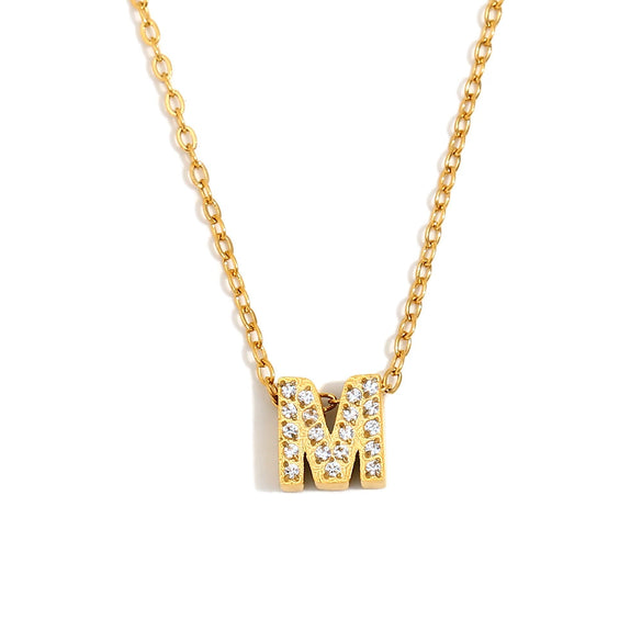 Simple Women's Stainless Steel Plated 18K Gold Letter Pendant Necklace With Electroplating