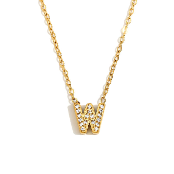 Simple Women's Stainless Steel Plated 18K Gold Letter Pendant Necklace With Electroplating