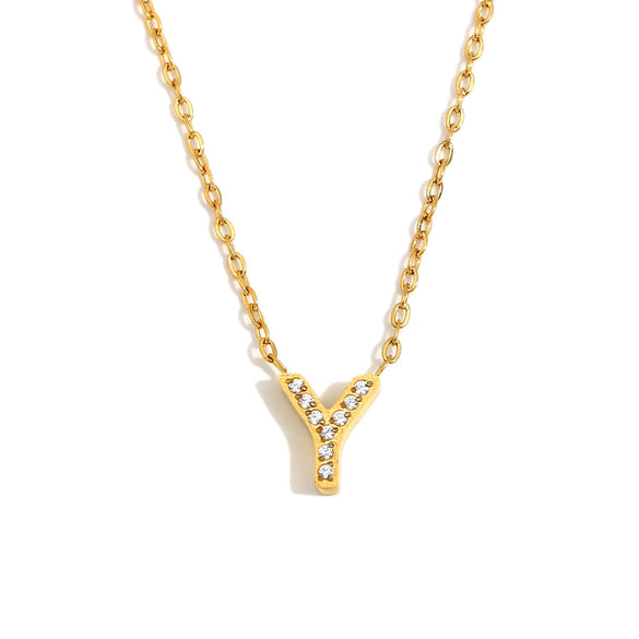 Simple Women's Stainless Steel Plated 18K Gold Letter Pendant Necklace With Electroplating