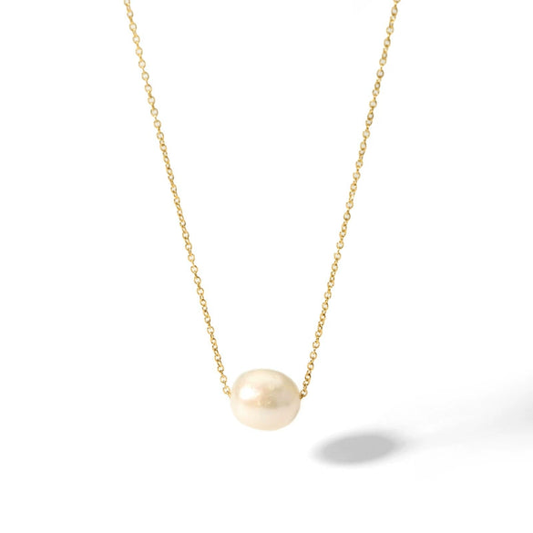 Simple Women's Titanium Steel Necklace With 18K Gold And Single Freshwater Pearl Geometric Styling Pvdp Furnace Real Gold Treatment