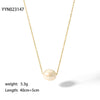 Simple Women's Titanium Steel Necklace With 18K Gold And Single Freshwater Pearl Geometric Styling Pvdp Furnace Real Gold Treatment