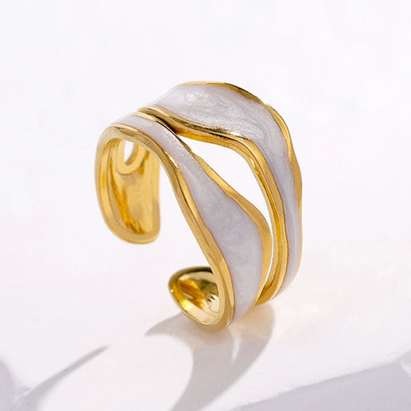 Simple Women's Titanium Steel Open Finger Ring In Geometric Style With 18K Gold Plated Electroplating Treatment Non Fading