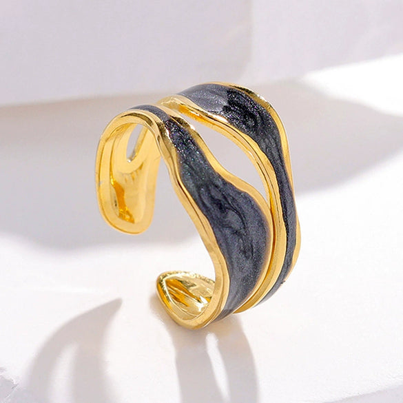 Simple Women's Titanium Steel Open Finger Ring In Geometric Style With 18K Gold Plated Electroplating Treatment Non Fading