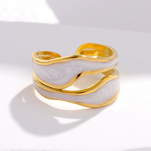 Simple Women's Titanium Steel Open Finger Ring In Geometric Style With 18K Gold Plated Electroplating Treatment Non Fading