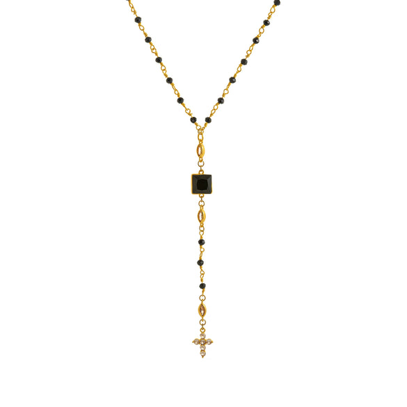 Simple Y Shaped Geometric Cross Diamond Necklace Copper Vacuum Electroplating 18K Gold For Women