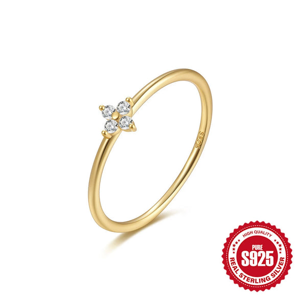 Simple Zircon Fine Ring For Women 925 Sterling Silver With Geometric Design And Electroplating