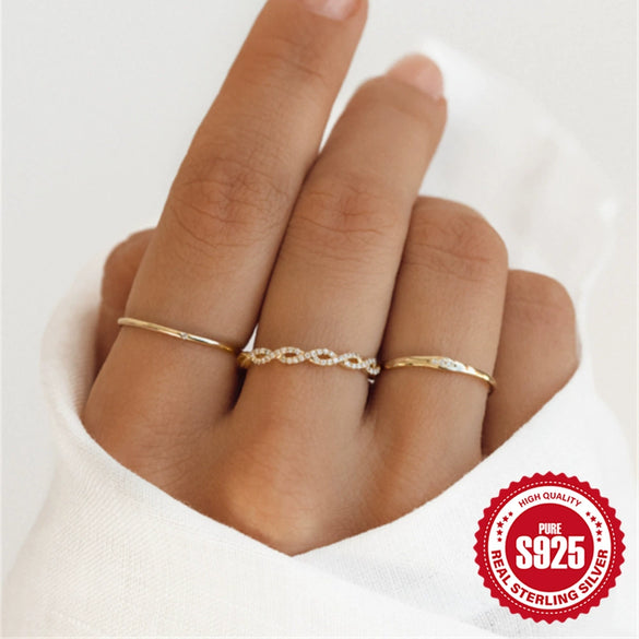 Simple Zircon Fine Ring For Women 925 Sterling Silver With Geometric Design And Electroplating