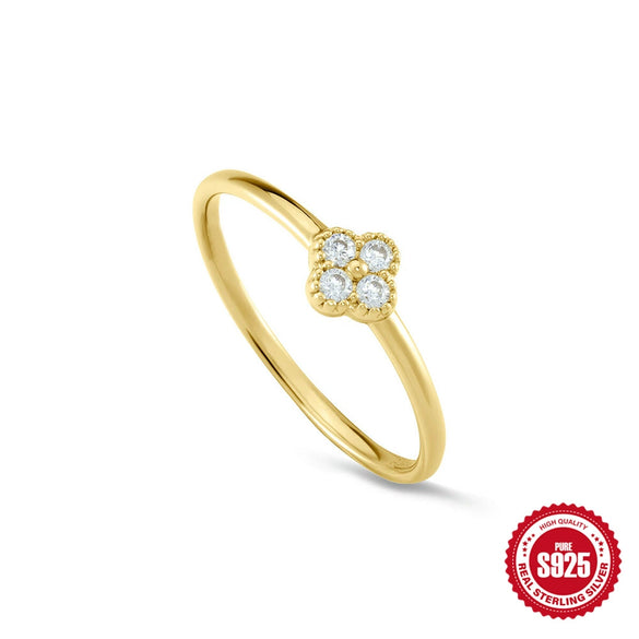 Simple Zircon Fine Ring For Women 925 Sterling Silver With Geometric Design And Electroplating
