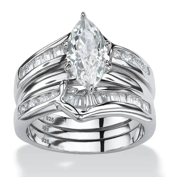 Simulated Zircon Copper Ring Microembedded Geometric Style Women's Engagement Threepiece Set