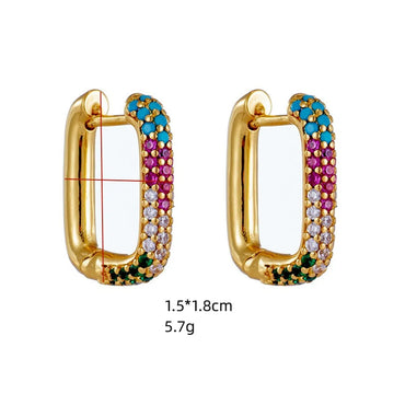 Single Fashion Inlaid Zircon Geometric Square Copper Earrings Female