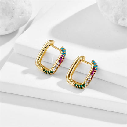 Single Fashion Inlaid Zircon Geometric Square Copper Earrings Female