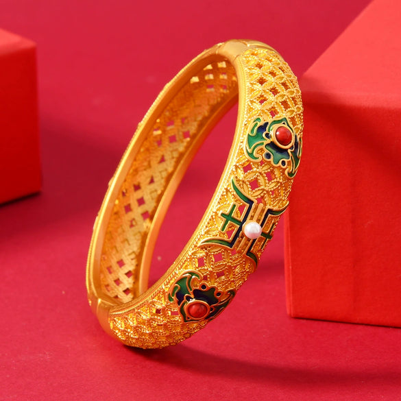 Single Layer Beijing Enamel Cloisonne Craft Bracelet Alloy Electroplated Hand Jewelry Light Luxury All Match