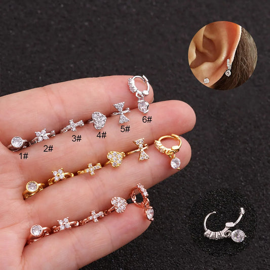 Single Piece Hot Selling Jewelry Inlaid Zircon Cartilage Earrings Creative Flower Small Ear Buckle Cross-border Piercing