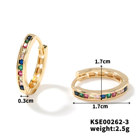 Single Row Colored Zirconium Unisex Fashion Earrings Copper Material Geometric Styling Electroplating Treatment