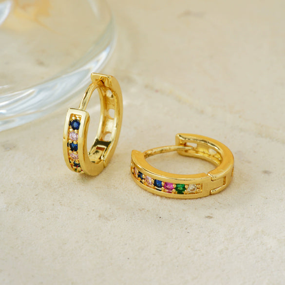 Single Row Colored Zirconium Unisex Fashion Earrings Copper Material Geometric Styling Electroplating Treatment