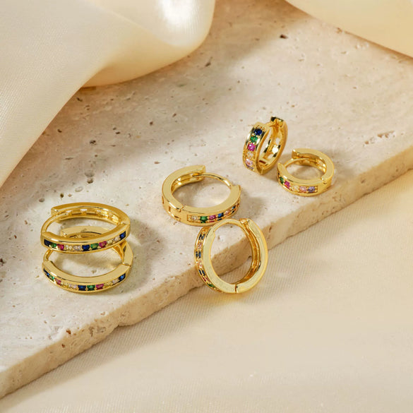 Single Row Colored Zirconium Unisex Fashion Earrings Copper Material Geometric Styling Electroplating Treatment