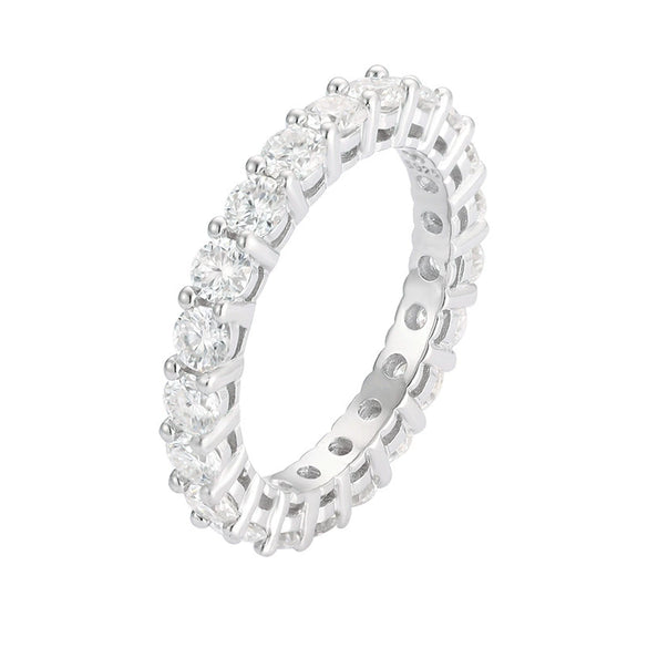 Single Row Diamond Finger Ring For Women Sterling Silver Geometric Simple Light Luxury Niche Design Full Diamond Ring