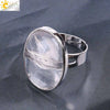 Single Semiprecious Stone Ring Copper Ring Adjustable Female Ring Multicolor Mixed Batch Oval Convex Natural Stone Creative Gift