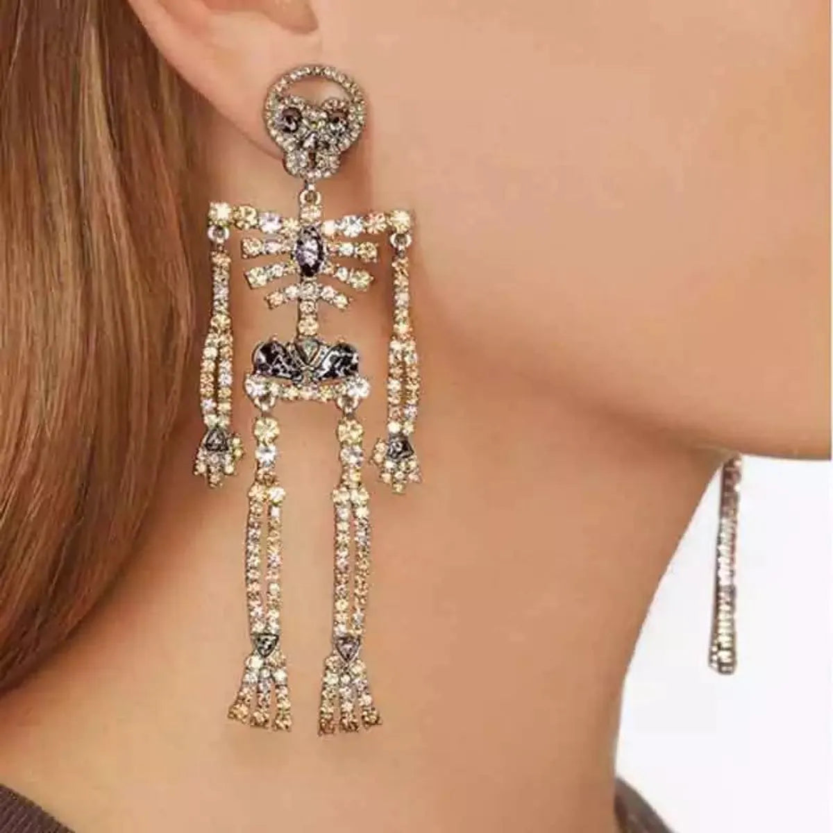 Skull Skeleton Alloy Inlaid Rhinestone Earrings