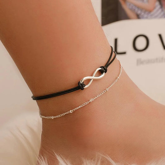 Sleek Minimalist Double Black Sand Beach Anklet Bracelet Nhdp150029