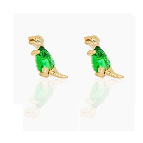 Small Dinosaur Element Earrings Copper Zircon Plated Real Gold Color Jewelry