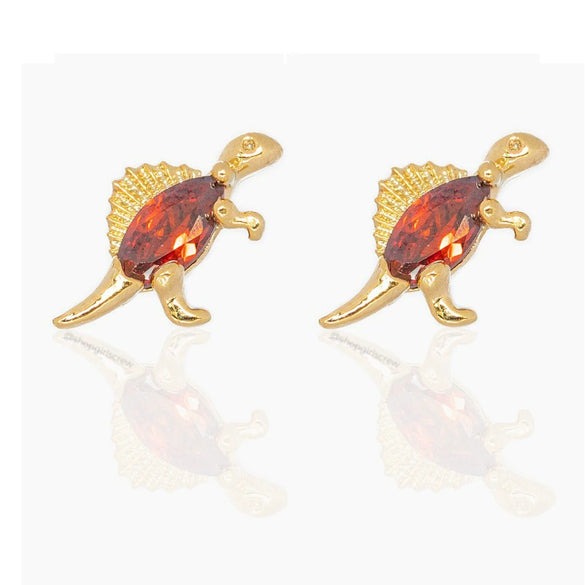Small Dinosaur Element Earrings Copper Zircon Plated Real Gold Color Jewelry