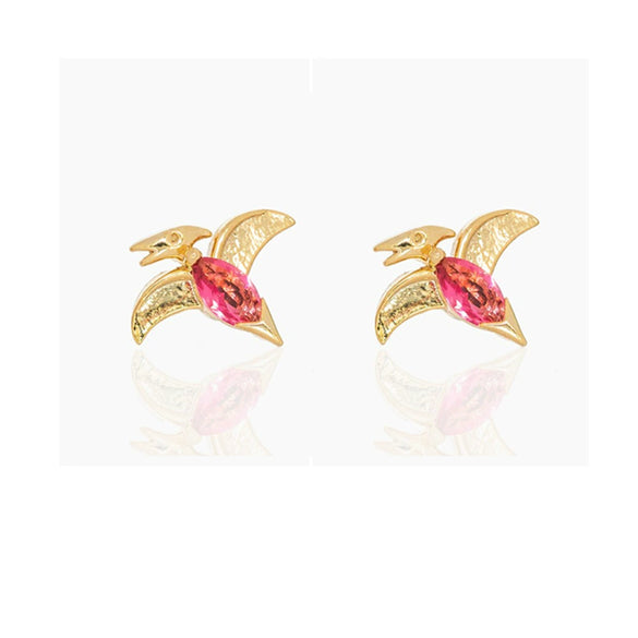 Small Dinosaur Element Earrings Copper Zircon Plated Real Gold Color Jewelry