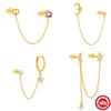 Small Ear Clip Earrings S925 Silver Niche Design Light Luxury Six Pointed Star Geometric Element Diamond Sleeve Chain