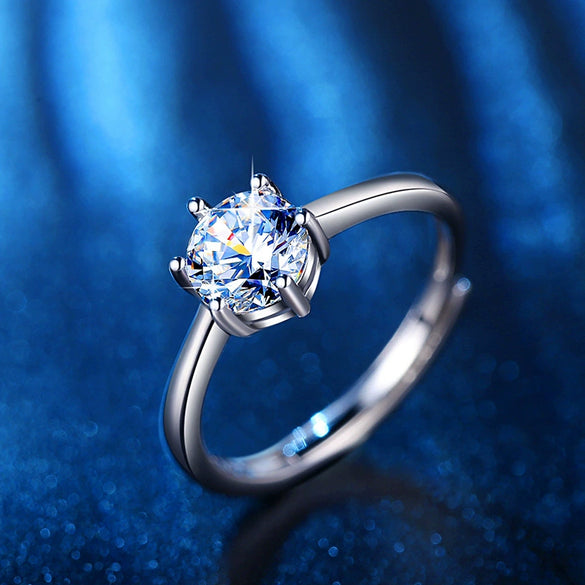 Small Fresh Classic Sixclaw Proposal Wedding Ring In Fashion Style With Geometric Design Silver Plated Electroplating Treatment
