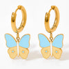 Small Fresh Cream Butterfly Ear Buckle Fun Cute Girl Stainless Steel Earrings With Butterfly Element And Electroplating Treatment