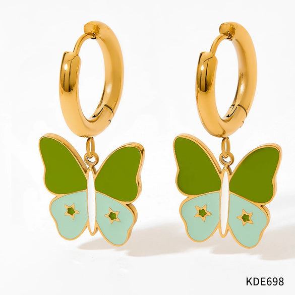 Small Fresh Cream Butterfly Ear Buckle Fun Cute Girl Stainless Steel Earrings With Butterfly Element And Electroplating Treatment