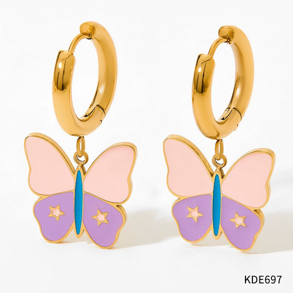 Small Fresh Cream Butterfly Ear Buckle Fun Cute Girl Stainless Steel Earrings With Butterfly Element And Electroplating Treatment