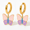Small Fresh Cream Butterfly Ear Buckle Fun Cute Girl Stainless Steel Earrings With Butterfly Element And Electroplating Treatment
