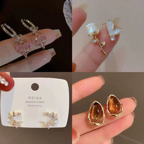 Small Fresh Flower Butterfly Resin Plastic Handmade Earrings For Women