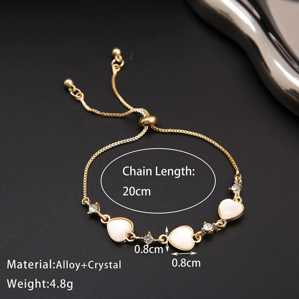 Small Fresh Opal Diamond Embedded Love Heart Shaped Zinc Alloy Pull Adjustable Bracelet For Women