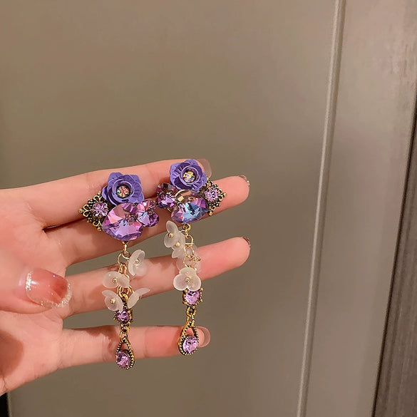 Small Fresh Sweet Flower Fabric Earrings With Electroplating Treatment