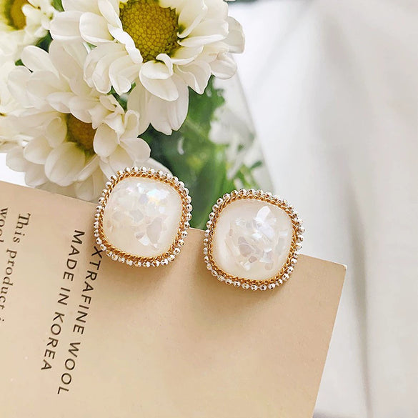 Small Fresh Sweet Flower Fabric Earrings With Electroplating Treatment