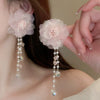 Small Fresh Sweet Flower Fabric Earrings With Electroplating Treatment