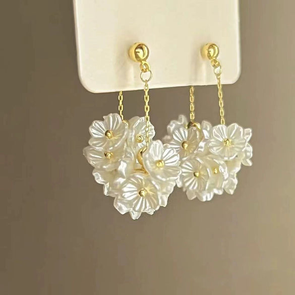 Small Fresh Sweet Flower Fabric Earrings With Electroplating Treatment