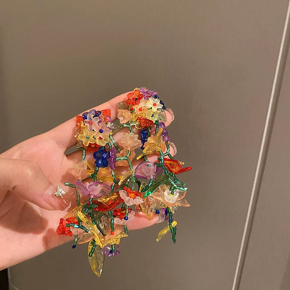 Small Fresh Sweet Flower Fabric Earrings With Electroplating Treatment
