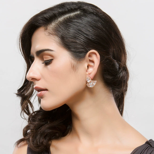 Small Skirt Earrings Copper Inlaid Zircon Earrings European And American Exaggerated Bride High-End Full-Diamond Super Flash Ear Jewelry