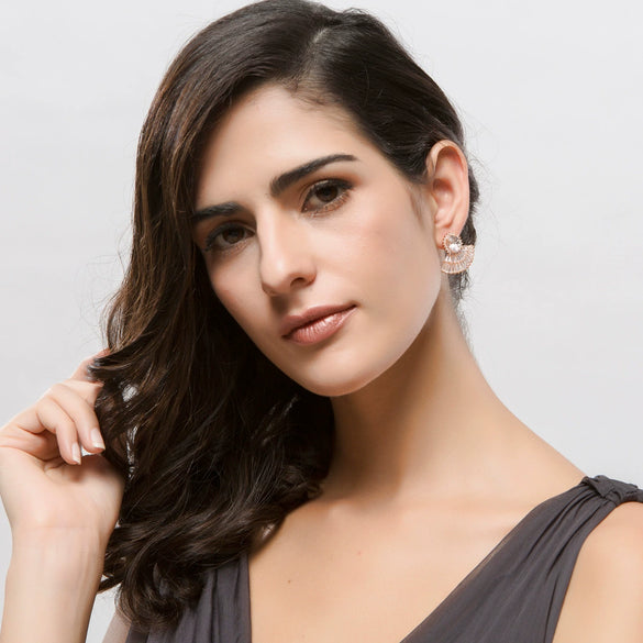 Small Skirt Earrings Copper Inlaid Zircon Earrings European And American Exaggerated Bride High-End Full-Diamond Super Flash Ear Jewelry